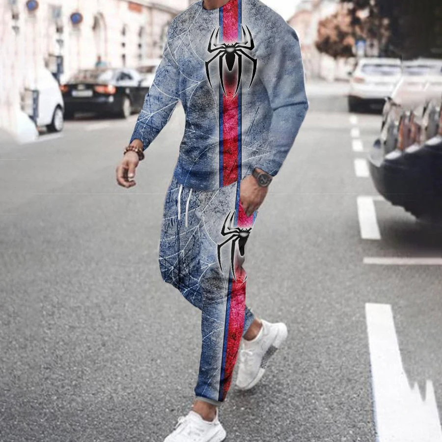 

New Autumn Tracksuit Set Men Clothing 2 Pcs Summer Sports Suit 3d Print Casual Men Sets Outfits Long Sleeves T-shirt+Pants Male
