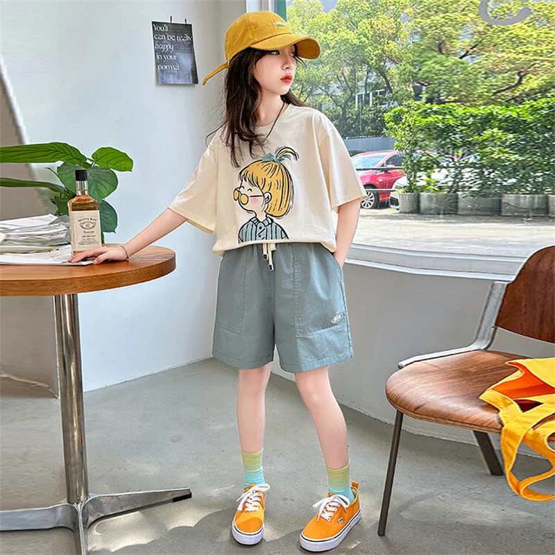 Летний комплект для девочек новинка 2024 Детский из двух предметов в Корейском