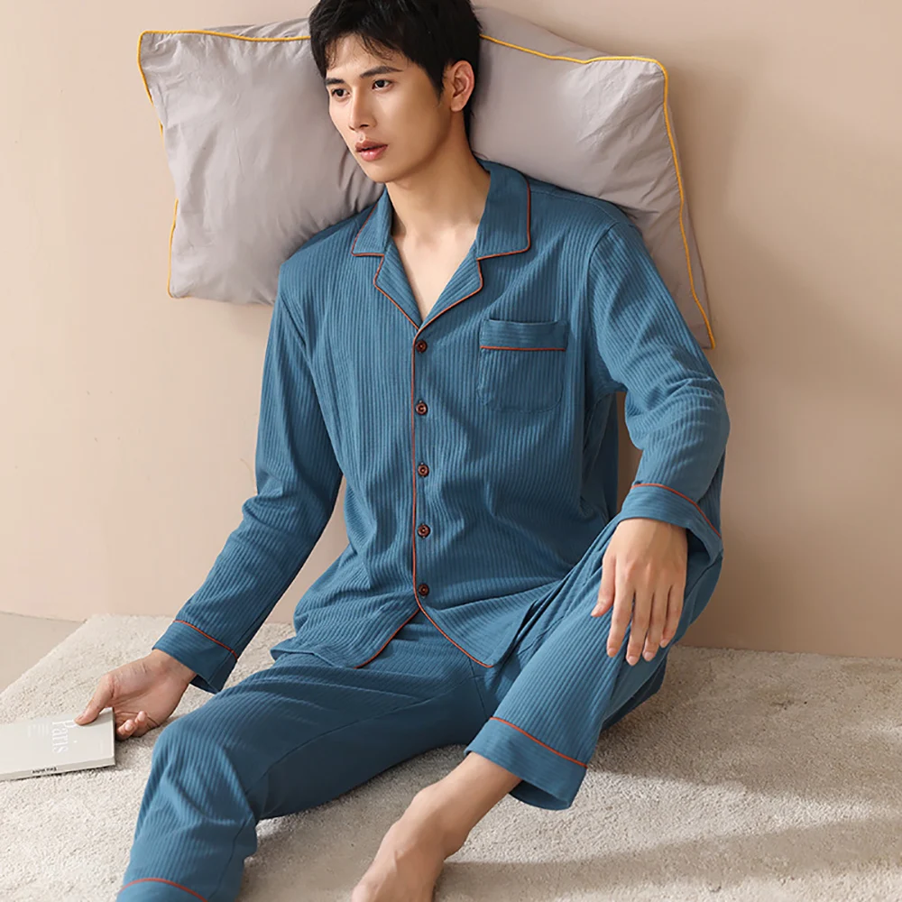 Top Grade 100% Cotton Couple's Pajama Sets Casual Solid Men's Sleepwear PJ Set Spring Autumn Pajamas for Sleeping pijama hombre