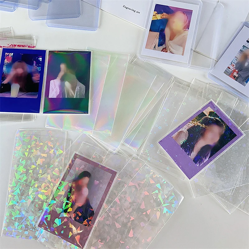 

10/50PCS Star Album Photo Card Transparent Case Laser Sequin Self-adhesive Bag Guka Photo Card Glittery Protective Bag Card Film