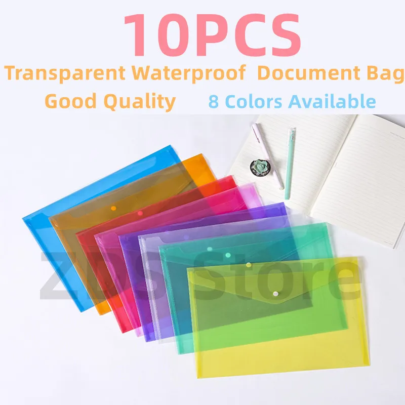 A4 10PCS Plastic Button File Folder Student Test Paper Storage Pouch for Documents Organizer