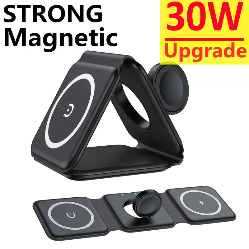 

30W 3 in 1 Magnetic Wireless Charger Pad for iPhone 14 13 12 Pro Max Apple Watch AirPods Chargers Fast Charging Dock Station