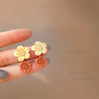 s925 needle fashion jewelry flower earrings popular style sweet korean style yellow brown floral drop earrings women daily wear