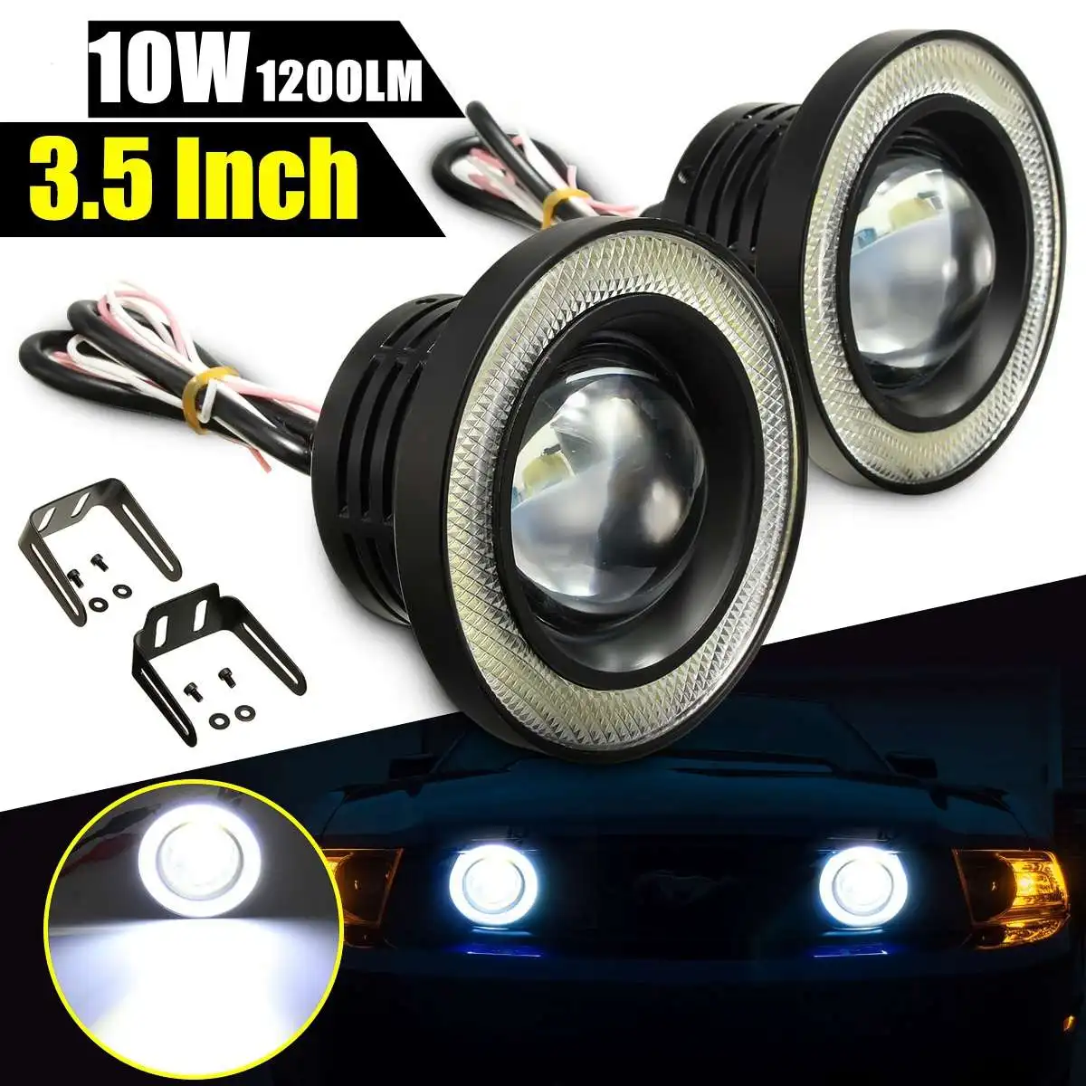 

1 Set Car Angel Eyes Fog Lamp 3.5'' 12V Universal COB LED DRL Driving Lights Headlight Lamp Universal Daytime running White