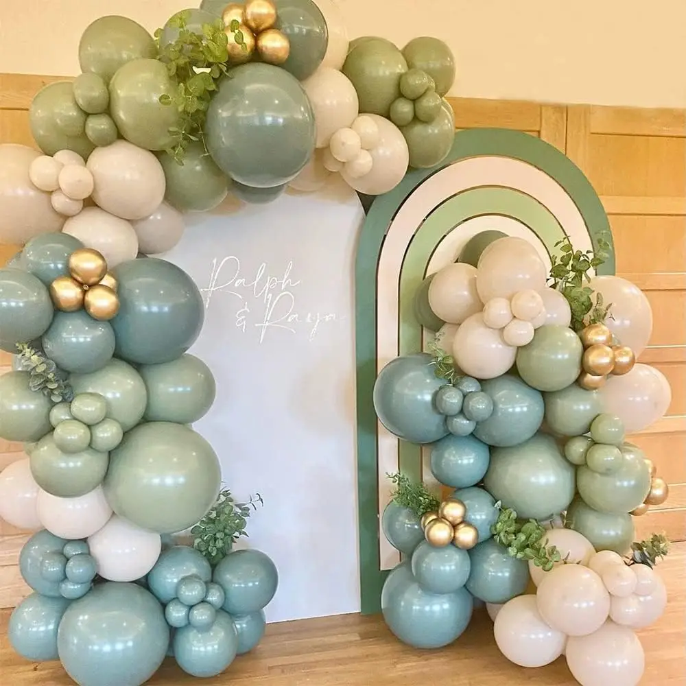 

136pcs Dusty Green Blue Balloon Garland Arch Kit Sand White Beige Balloons for Boho Baby Bridal Shower Wedding Party Decorations
