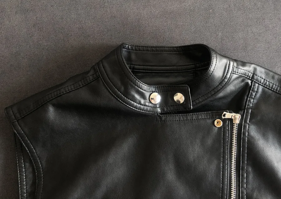 2023 autumn clothes new fashion slim small stand-up collar motorcycle leather vest belt sleeveless leather vest