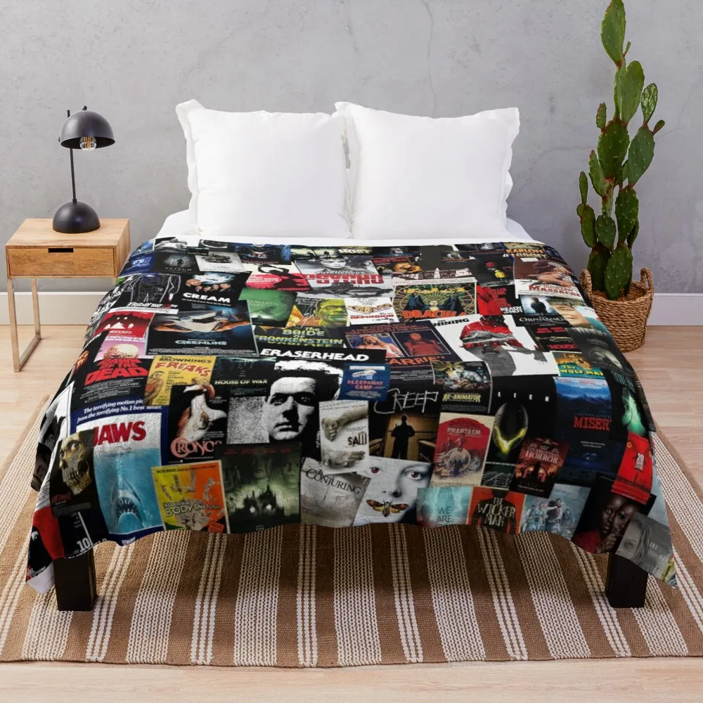 

100 Best Horror Movies of All Time Collage Throw Blanket double plush blanket decorative bed blankets picnic blanket