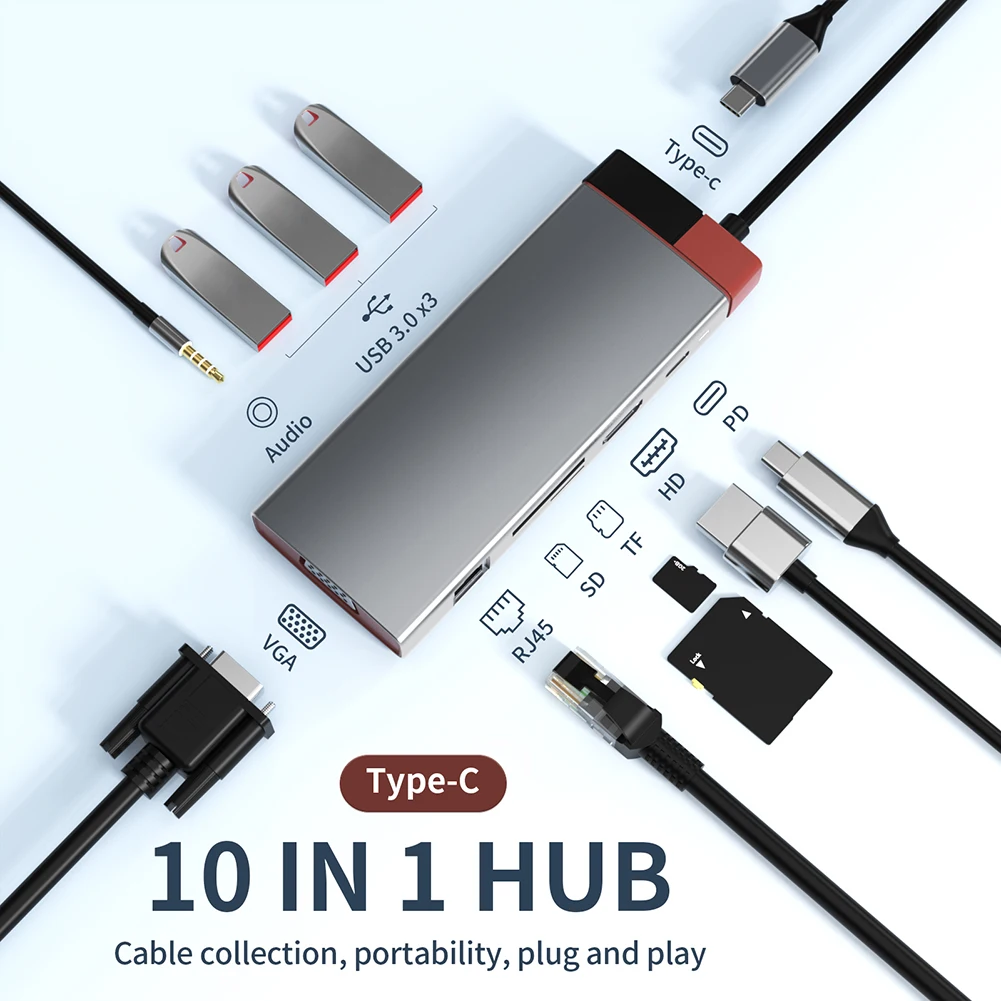 

Высокоскоростной USB-концентратор 10 в 1, USB 3,0, Type C, 5 Гбит/с