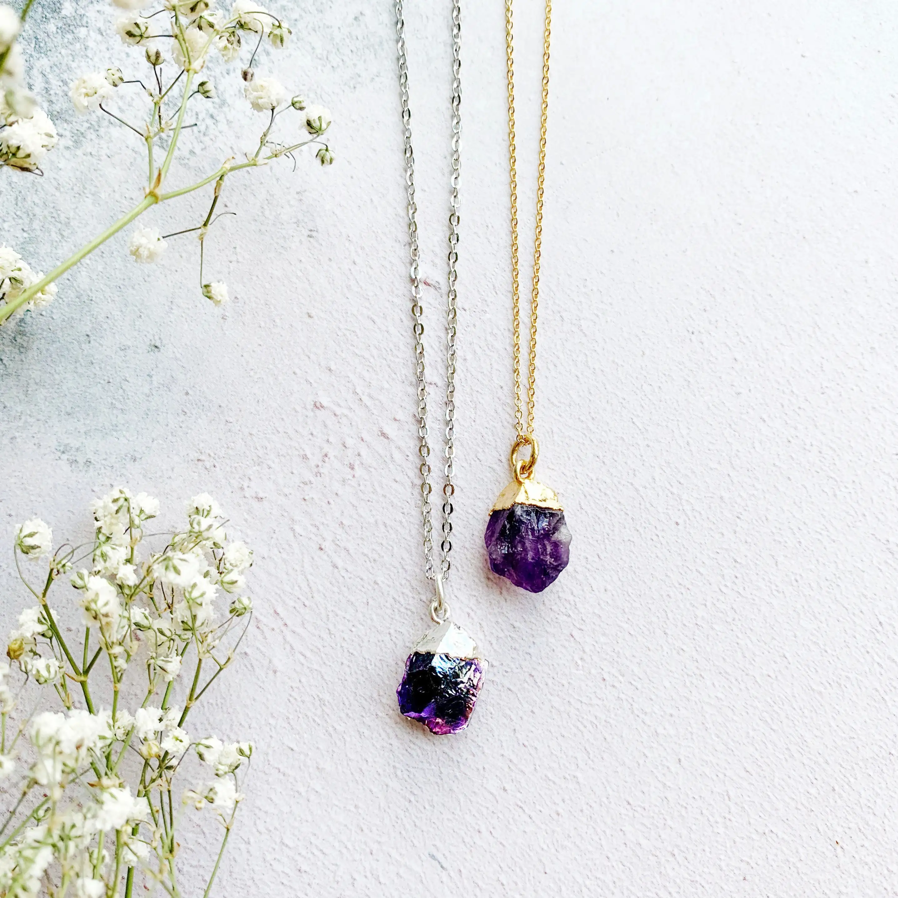 

Natural Birthstone Amethyst February Necklace Gemstone Pendant Gold Plated Crystal Stone Dainty Minimalist Jewelry for Women
