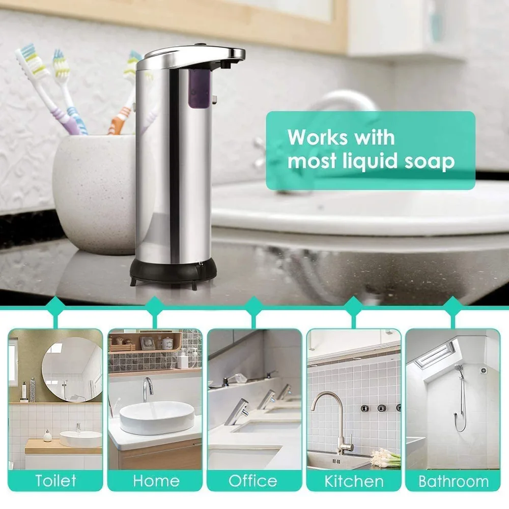 Liquid Soap Dispensers Stainless Steel Automatic Dispenser Smart Sensor 250ML Hand Wash Home Kitchen Bathroom | Обустройство дома