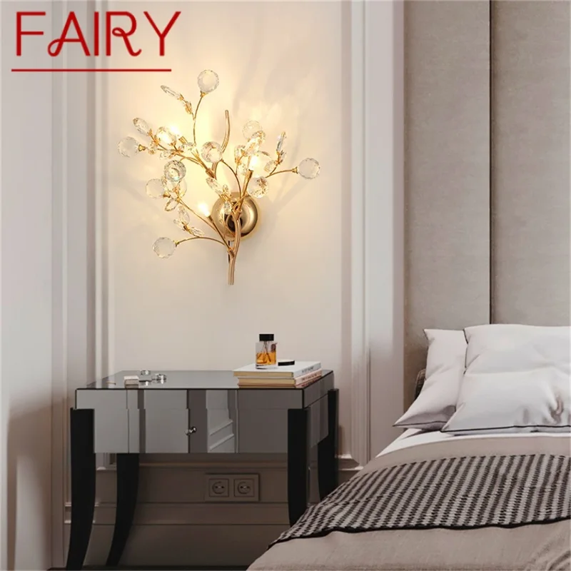 

FAIRY European Style Indoor Wall Lamp Gold Crystal Luxury Fixtures LED Modern Light Sconces for Home Decoration