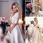 Свадебные платья цвета шампанского, свадебные платья невесты в стиле кантри, с полурукавами, глубоким V-образным вырезом и поясом, 2021