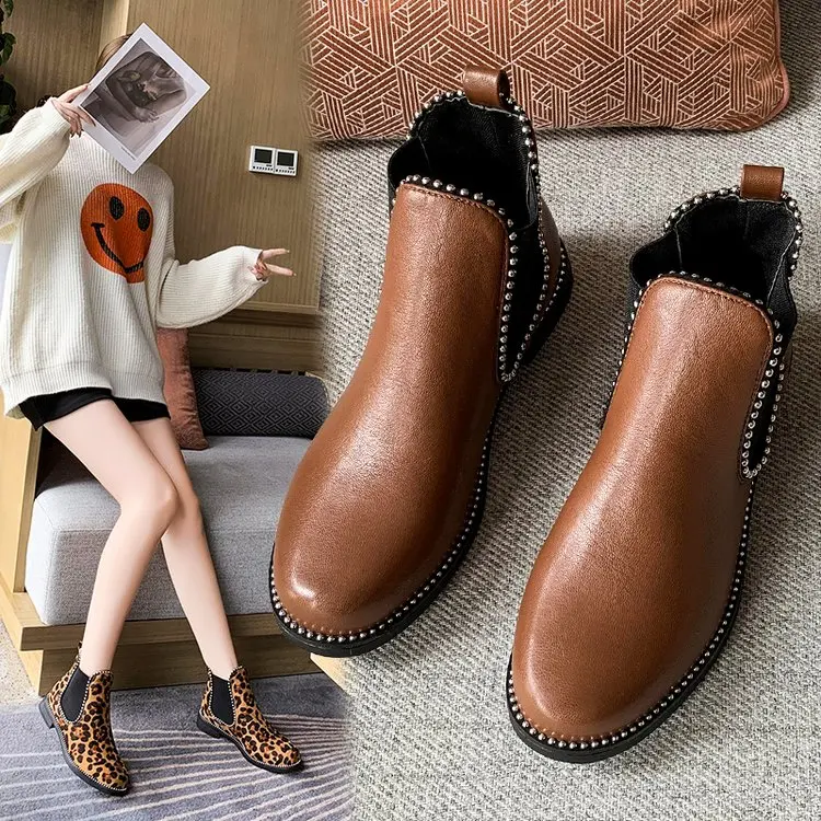 

Women's Chelsea Boots Leather 2022 Autumn Winter Trend Thick-soled Women Ankle Boots All-match Boots Ladies Martin boots New
