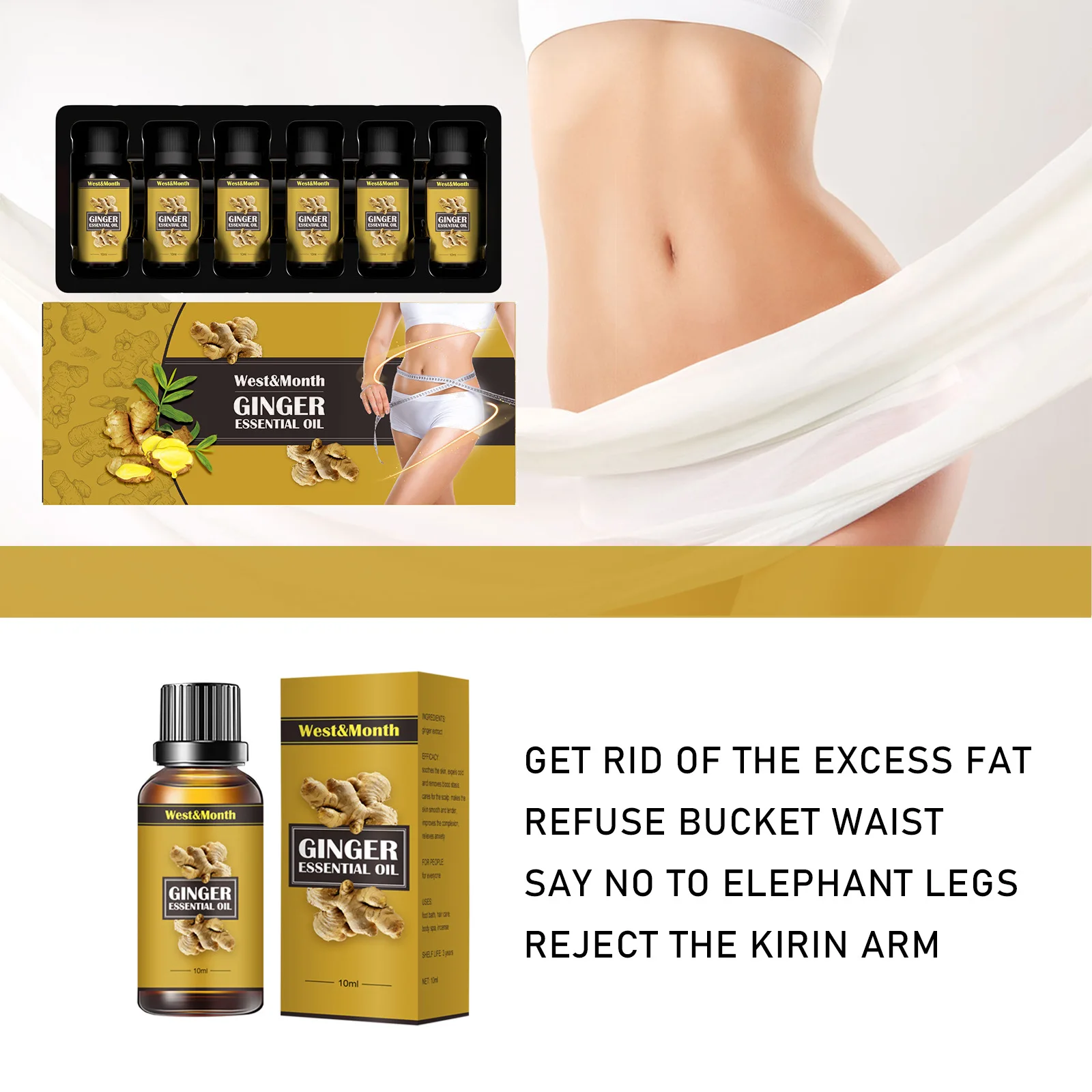 

30ML Ginger Slimming Oil Lymphatic Drainage Anti Aging Plant Essential Oil Promote Metabolism Full Body Slim Massage Oils