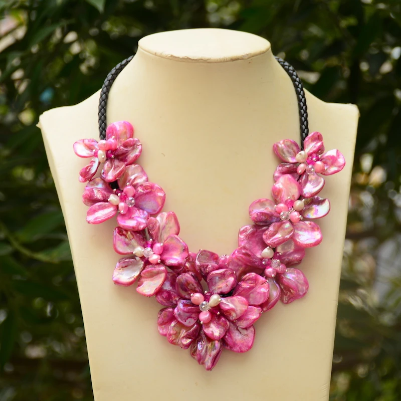 

Весенне-летнее Новое розово-красное ожерелье с жемчугом в стиле барокко, модное ожерелье с цветком фритилли, цепочка для свитера с колоколь...