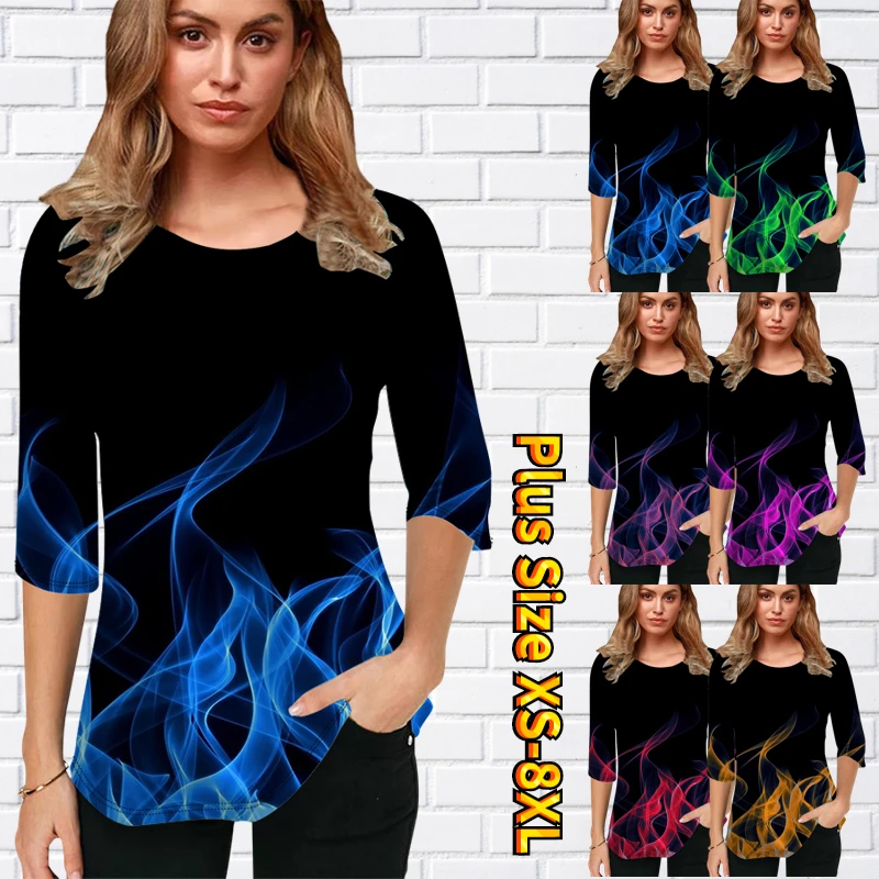 

Новинка 2022, Осень-зима, женские ретро-топы с простым принтом и рукавом до локтя, женские свободные топы, пуловер с круглым вырезом, модная пов...