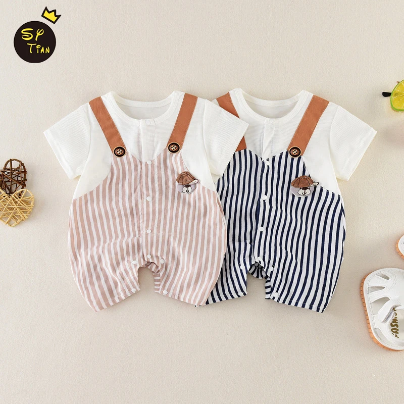 

0-12M Baby Romper Kids Jumpsuits Cotton Summer Baby Clothes Boys Girls Pants Suspender Trousers Striped Toddler Pants Overalls