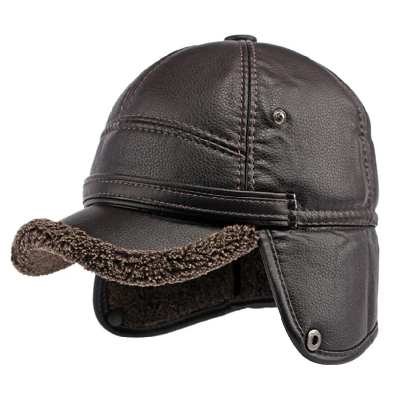

Новая зимняя теплая бархатная утепленная бейсболка из искусственной кожи для мужчин, термозащитная Мужская бейсболка с защитой от холода, ...