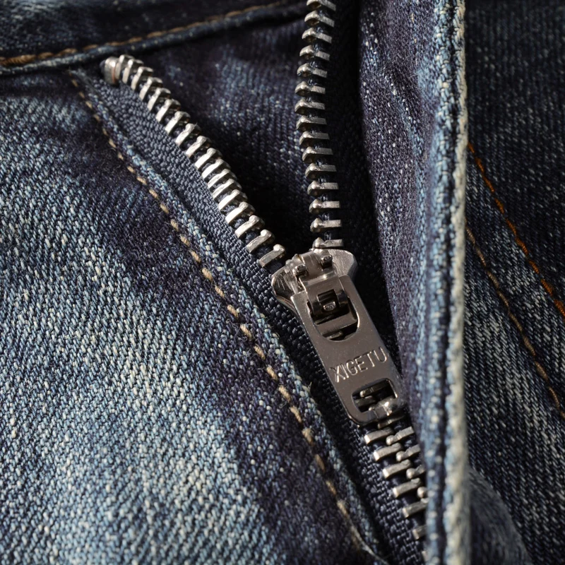 Fashion Vintage Men Jeans Retro Blue Stretch Elastic Slim Fit Ripped Jeans Men Patched Embroidery Designer Denim Pants Hombre