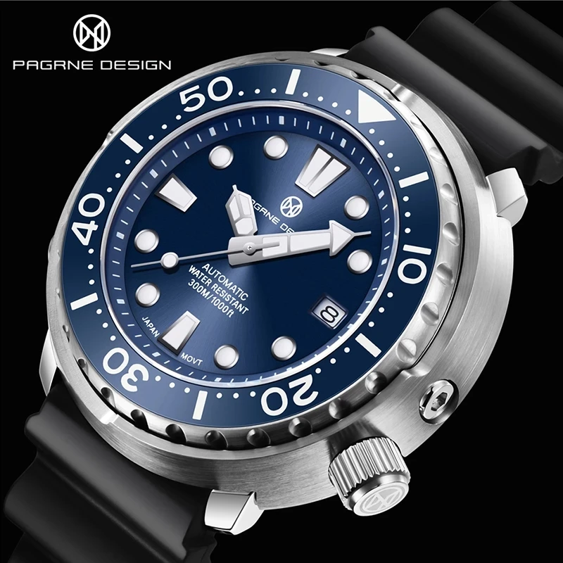 

PAGRNE DESIGN V2 Роскошные мужские часы от лучшего бренда, водонепроницаемость 300 м NH35, керамическая рамка, светящийся сапфировый кристалл, мужские...