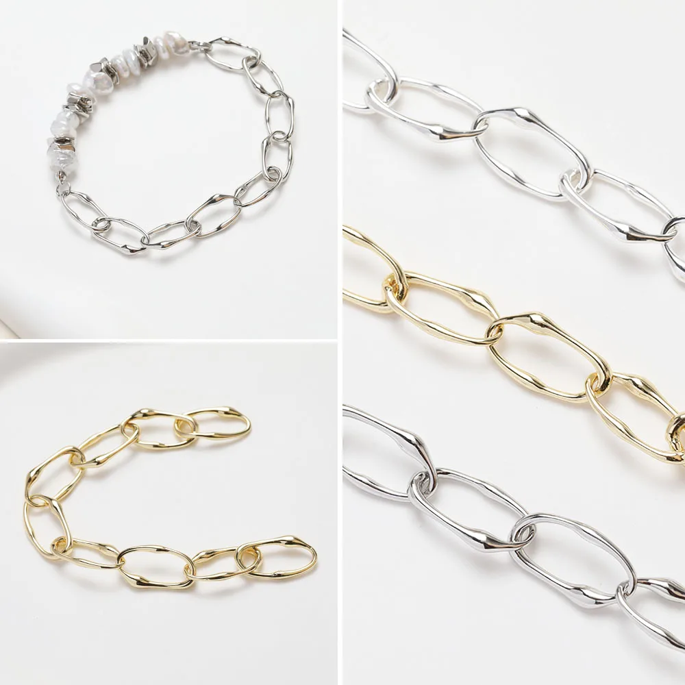 

1PCS Oval Irregular Chain Niche Personality Bracelet Jewelry DIY Making Supplies 14K Gold Plated Brass Chain Accessories