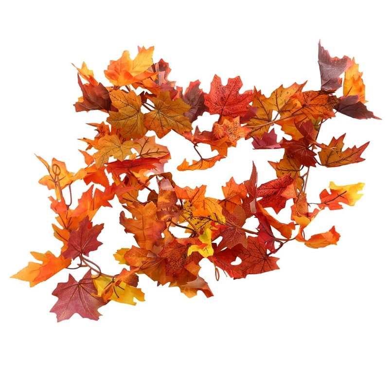 A50I 4 Pcs Artificial Autumn Maple Leaves Garland, Fall Hanging Plant For Home Wall Doorway Backdrop Fireplace Decoration images - 6