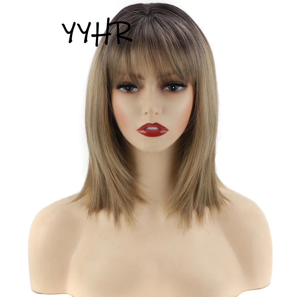 

Synthetic Women Wig Blonde Ombre Brown Roots Hair Wigs For White Women Middle Part Daily Or Party Straight Wig