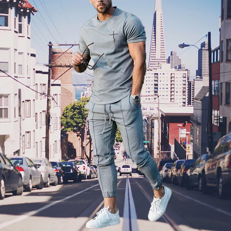 Summer Sport Suit For Man Trend 3D Print Tracksuit Casual Jogger Streetwear Short Sleeve Tshirt Long Pants 2 Piece Sets Outfits