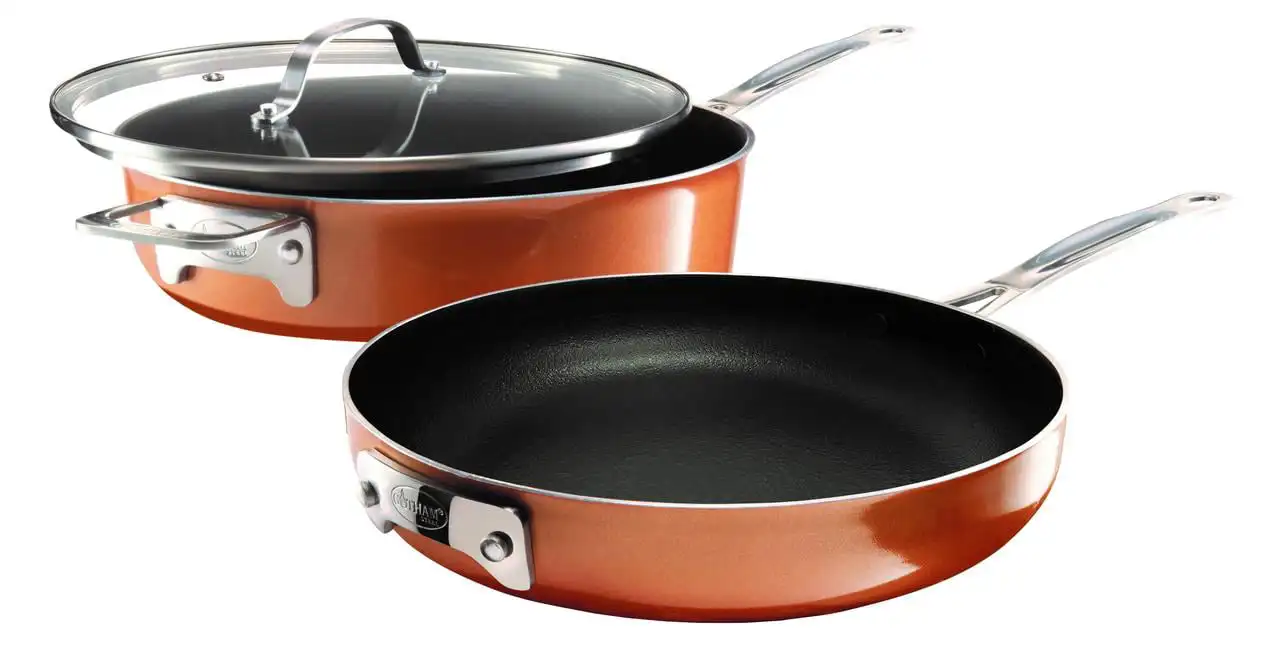 

Non-stick 3 Piece Copper Cast Stackable Pots & Pans Set, Gold