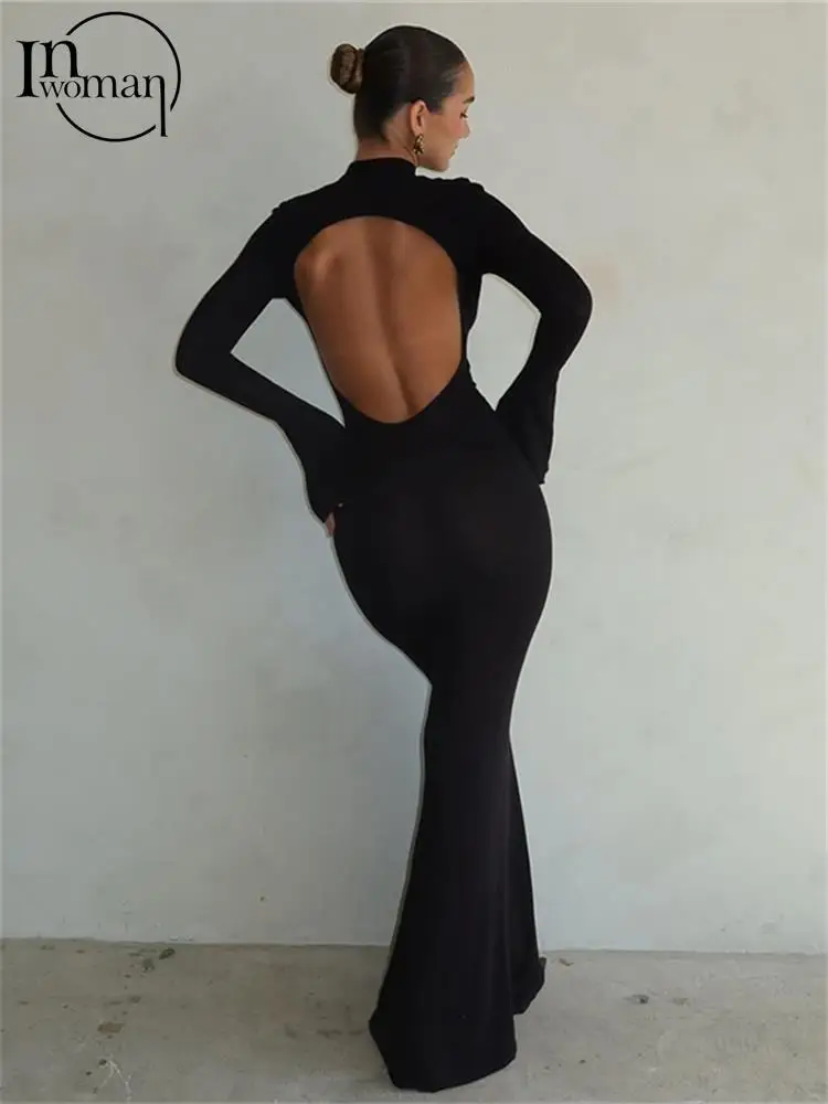 

Женское длинное платье с открытой спиной, с круглым вырезом