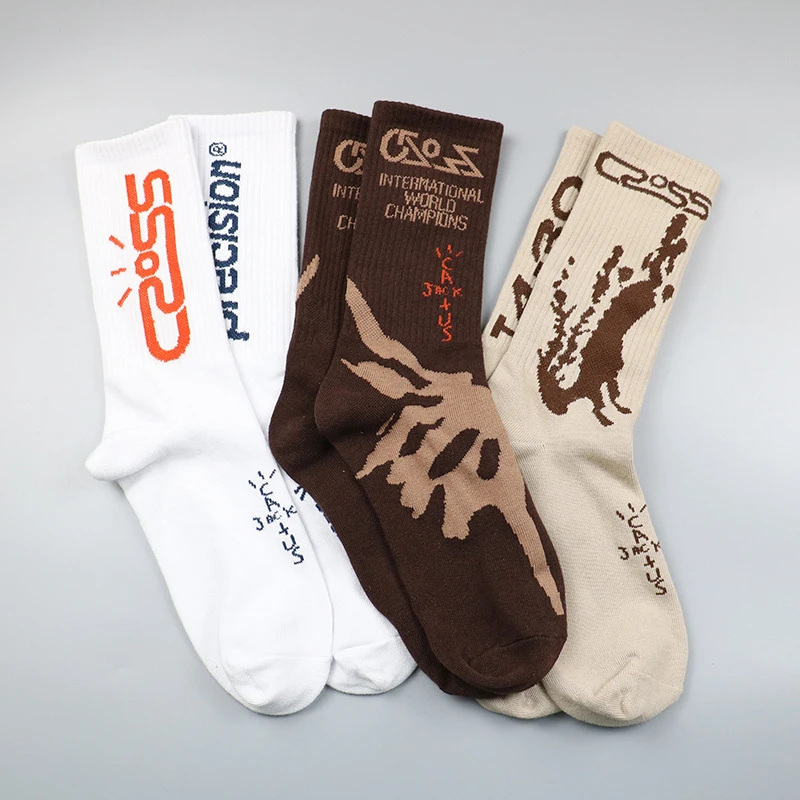 

3 Pairs Travis Scott Socks All Cotton Sports Tube Socks Men Women Stockings Breathable Sweat Wicking Friction Resistant 36-44