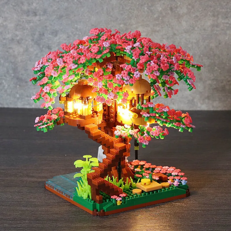 

Mini Sakura Tree House Build Block City Street View Cherry Blossom Model Building Blocks DIY Toys for Children Toy for Gift