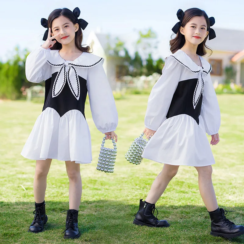 

Girls dress princess dress 2022 Western style new children's cotton dress stitching casual dress doll collar