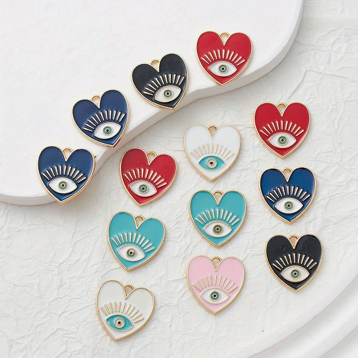 5 шт. золотого цвета 20x20 мм милые эмалированные подвески в форме сердца и глаз