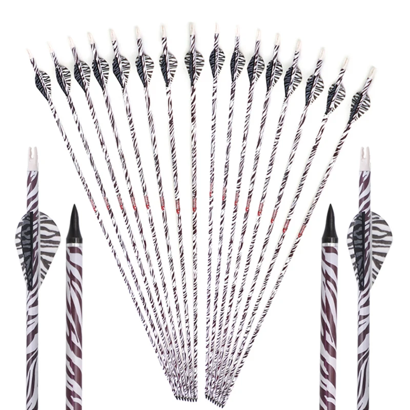 

Стрела из чистого карбона 32 дюйма с 2 "тигровыми полосками, стрелы Sp340-600 Zebra для рекурсивного/традиционного Лука, охоты