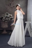free shipping 2016 new design hot seller cap sleeve high neck pleat formal whiteivory custom sizecolor chiffon evening dress
