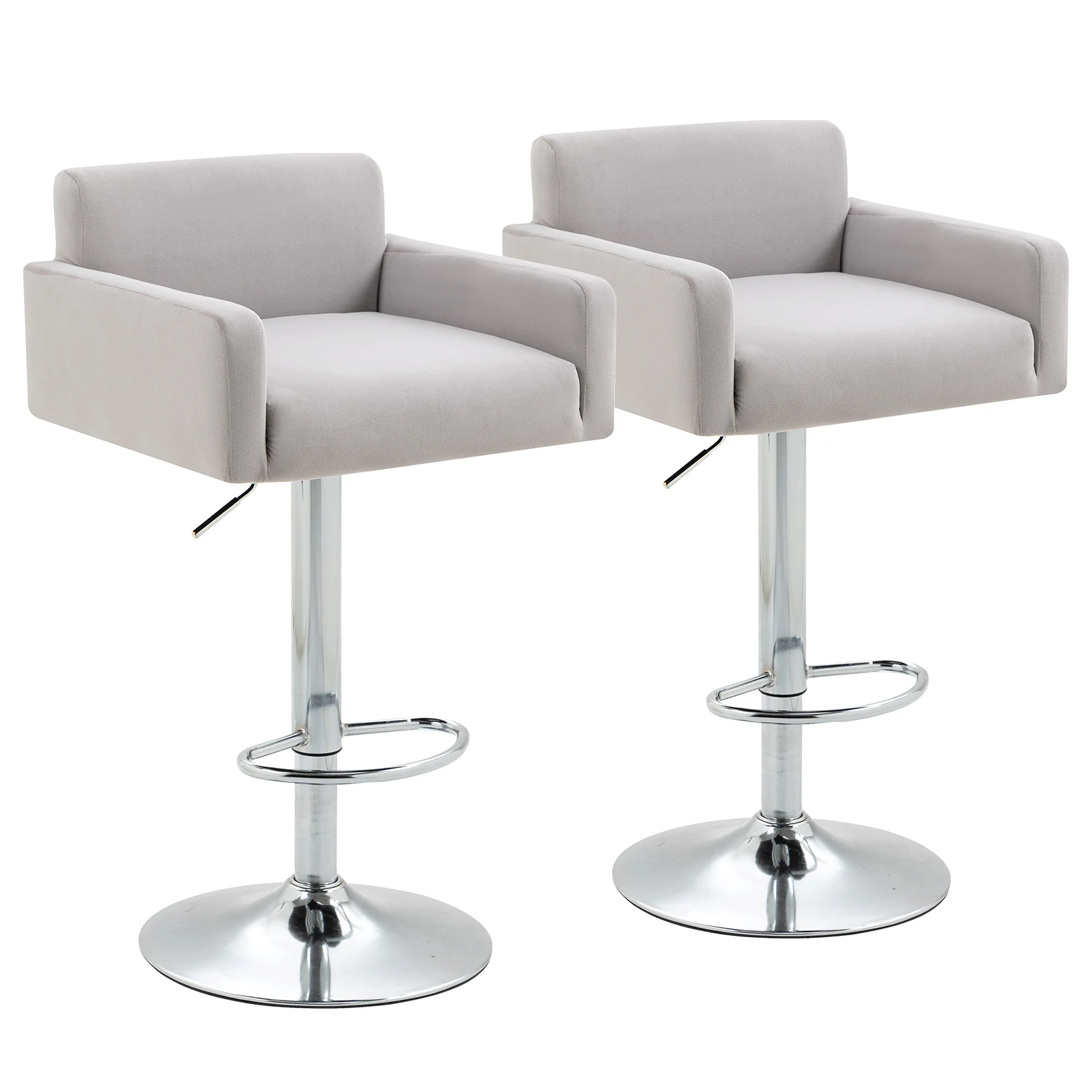 

Modern Swivel Bar Stool Set of 2 Velvet Island Chairs with Low Backrest and Arm Adjustable Counter Height Bar Stools for Kitchen