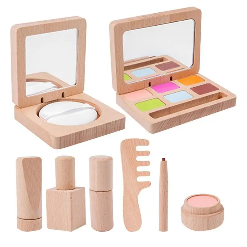 

Деревянный макияж, деревянный макияж, набор для салона красоты, помады, лак для ногтей, основа для макияжа, карандаш для бровей, игрушки для девочек