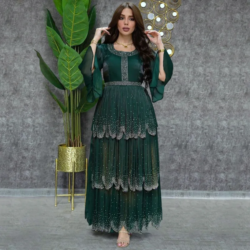 Elegant Muslim Party Long Dresses Women With Sashes Islamic Clothing Abaya African Dresses Robe Musulman Djellaba Femme 2023