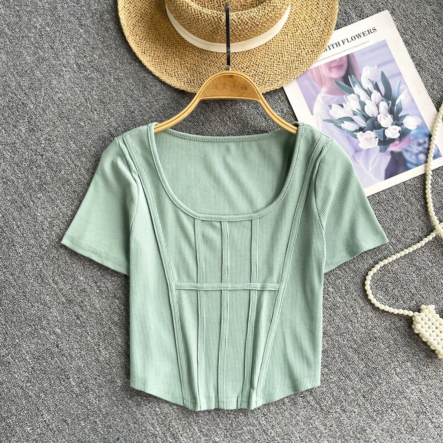 Женская Асимметричная футболка с квадратным вырезом облегающая привлекательная