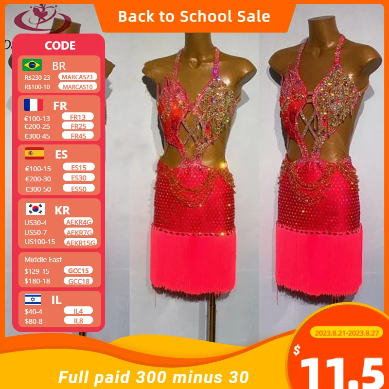 

Latin Dance High-end Custom Art Grade Test Floral Dress Tassel Skirt Cha Tango Female Adult Stage Professional Clothing