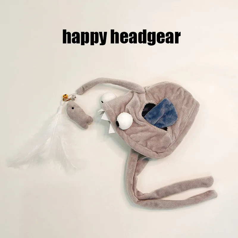 

Funny Cat Hat with Feathered Interactive Wand Entertaining Cat Toy for Self-Amusement