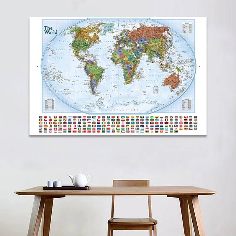 

90*60cm The World Map Wall Decorative Posters Canvas Paintings Unframed Prints Living Room Home Decor Children School Supplies