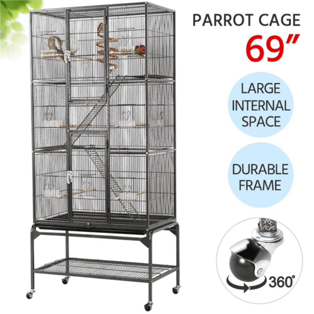 

Extra Large Metal Rolling Pet or Bird Cage with Detachable Stand,Durable, Sturdy,Heavy-Duty,Safe,31.89 X 18.31 X 69.09 Inches