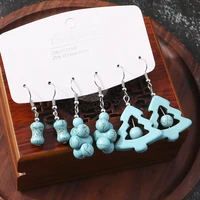 6pcs maxi bohemian natural stone beads design tree drop earrings for women vintage jewelry earring sets
