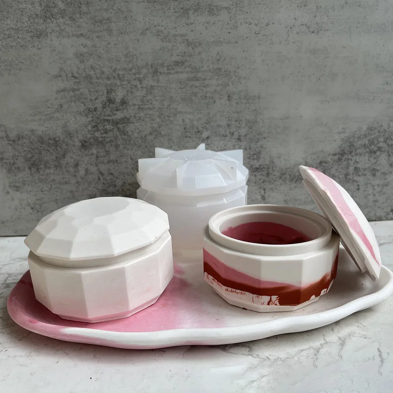 

Concrete Flowerpot Silicone Mold for Succulent Plants Pot Round Candle Jar Moulds 3D Storage Box Resin Plaster Handicraft Molds