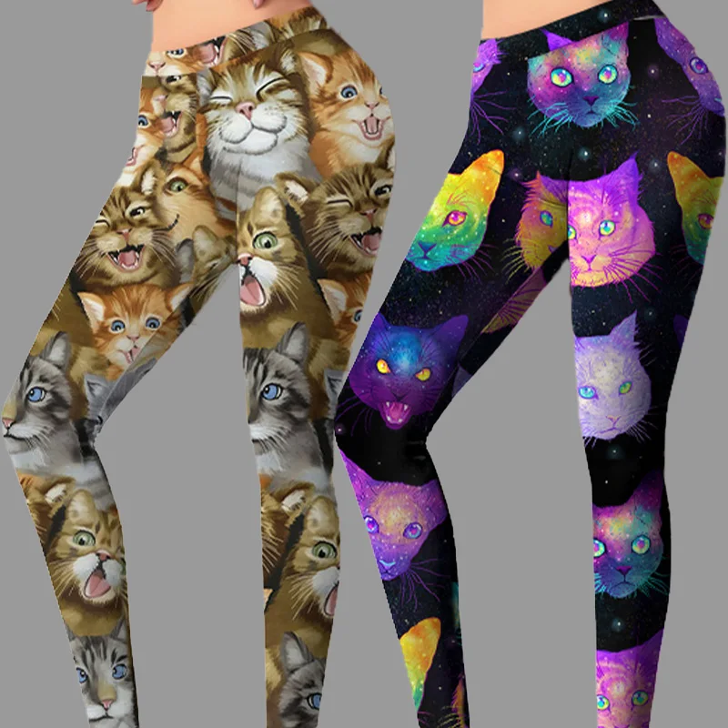 Women Slim Fit Gym Stretch Leggings Cartoon Cat 3d Printed Lady Sexy Pants Suit For Fitness Push Up Sweatpants Oversize Legging