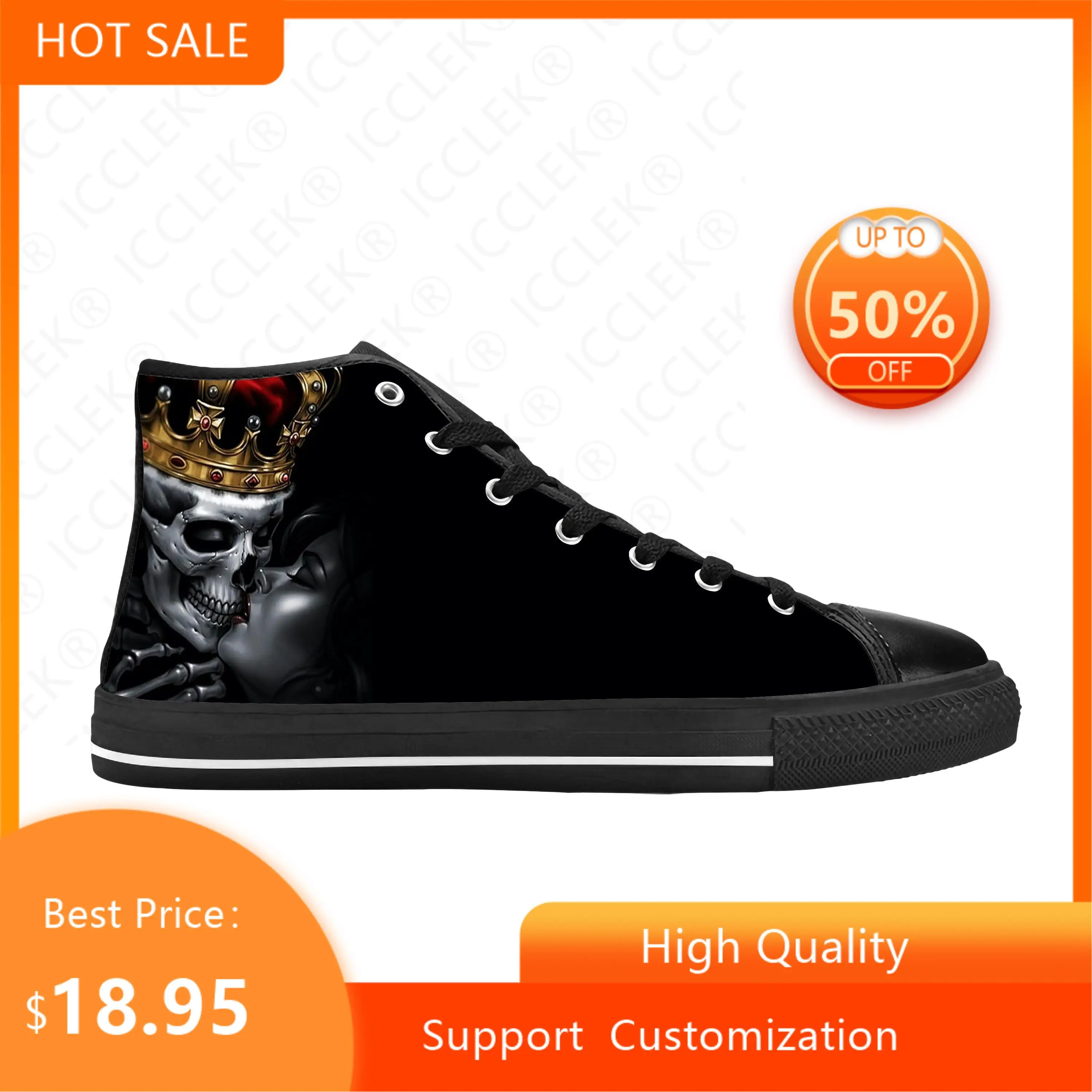 Hot Queen King Poker Skull Sketelon Horror Rock Cool Casual Shoes High Top Comfortable Breathable Print Mens Womens Sneakers