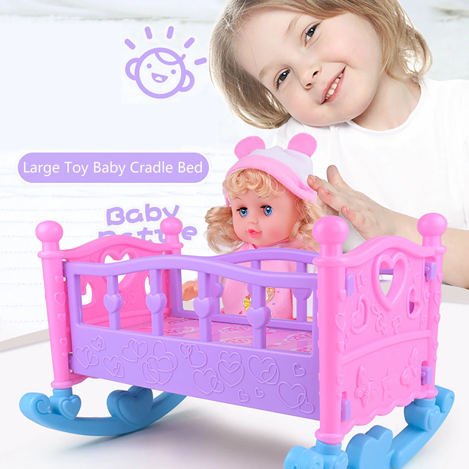 

Rocking Cradle Bed Doll House Toy Furniture Accessories Early Education Play House Girls Toys For Children's Baby Shower Gifts