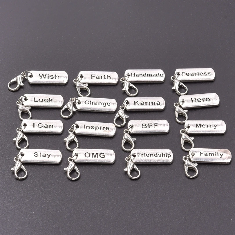 

16Pcs Mix Letter Friendship Family Brand Lobster Clasp Charms Keychain Silver Color Pendant For Jewelry Making DIY Accessories